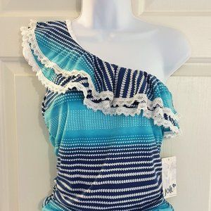 NWT Jolt, Juniors/Teens Medium, One-Piece, Cold/Off-Shoulder, Blue & White